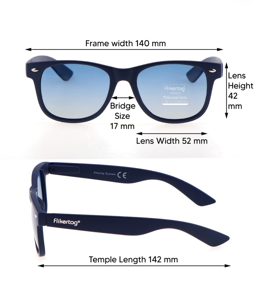 Flikertag Polarized Sunglasses With UV Protection For Men & Women | HD vision with Blue Gradient Lens [FTS 552 F2 Wayfarer Matte Blue Frame with Blue lens, 52mm]