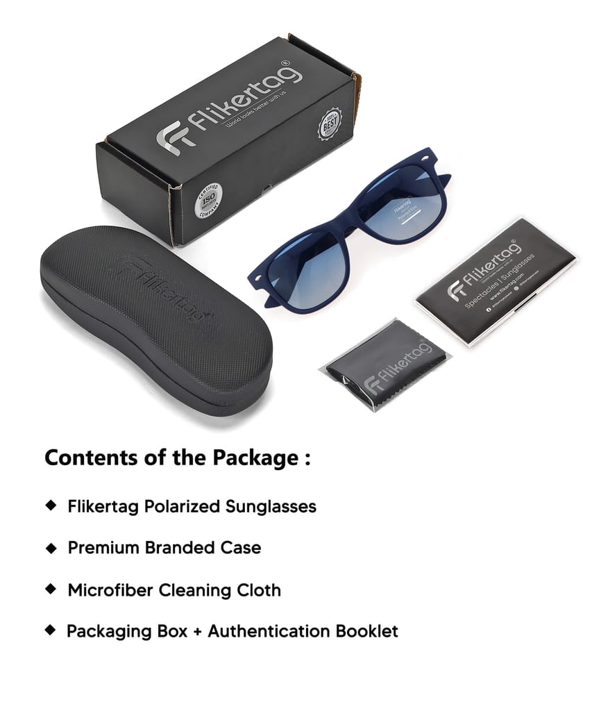 Flikertag Polarized Sunglasses With UV Protection For Men & Women | HD vision with Blue Gradient Lens [FTS 552 F2 Wayfarer Matte Blue Frame with Blue lens, 52mm]
