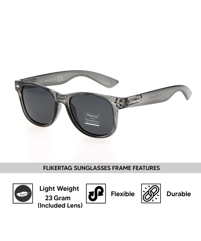 Flikertag Polarized Sunglasses With UV Protection For Men & Women | HD vision with Grey Lens [FTS 552 F4 Wayfarer Matte Grey Frame with Smoke lens, 52mm]