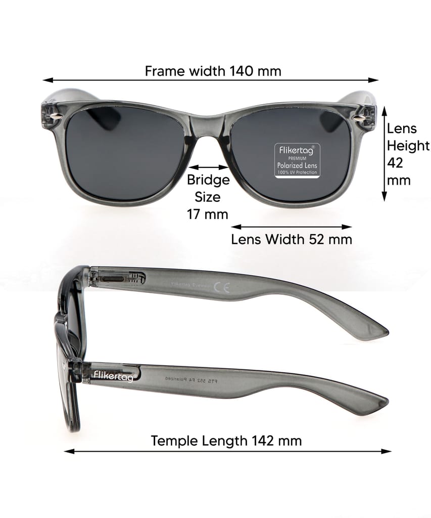 Flikertag Polarized Sunglasses With UV Protection For Men & Women | HD vision with Grey Lens [FTS 552 F4 Wayfarer Matte Grey Frame with Smoke lens, 52mm]