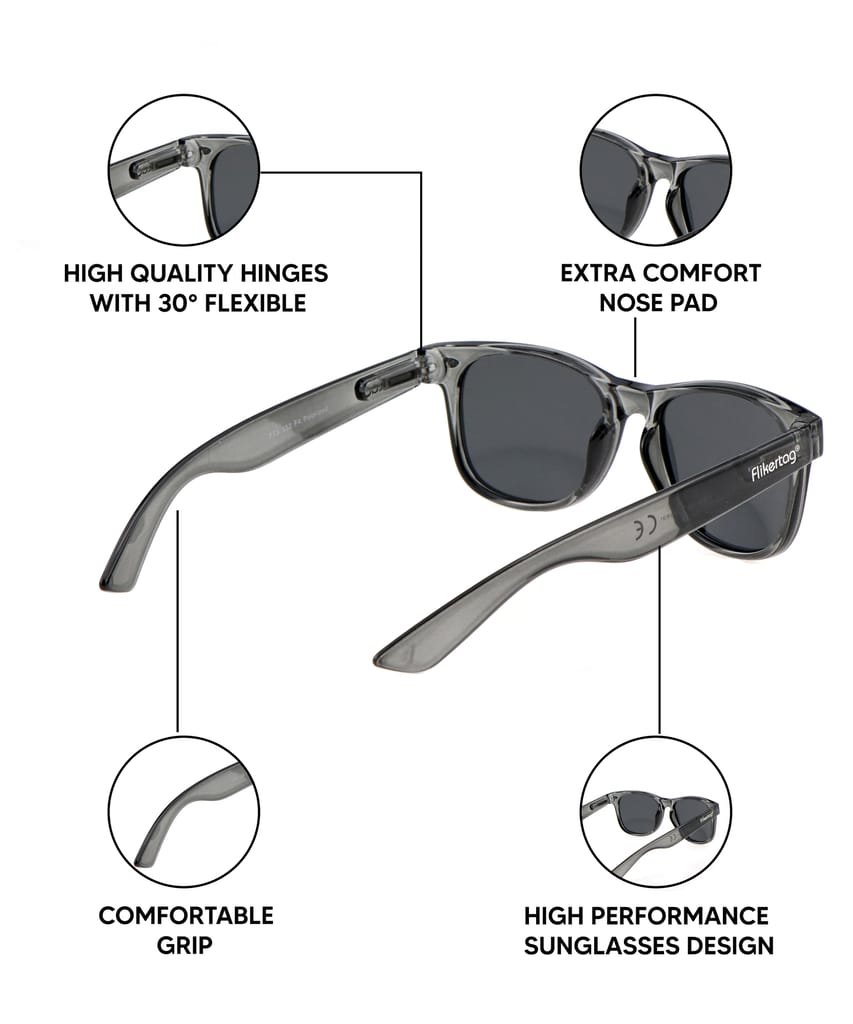 Flikertag Polarized Sunglasses With UV Protection For Men & Women | HD vision with Grey Lens [FTS 552 F4 Wayfarer Matte Grey Frame with Smoke lens, 52mm]