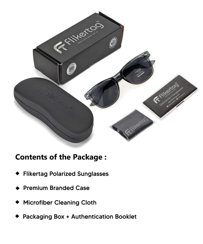 Flikertag Polarized Sunglasses With UV Protection For Men & Women | HD vision with Grey Lens [FTS 552 F4 Wayfarer Matte Grey Frame with Smoke lens, 52mm]