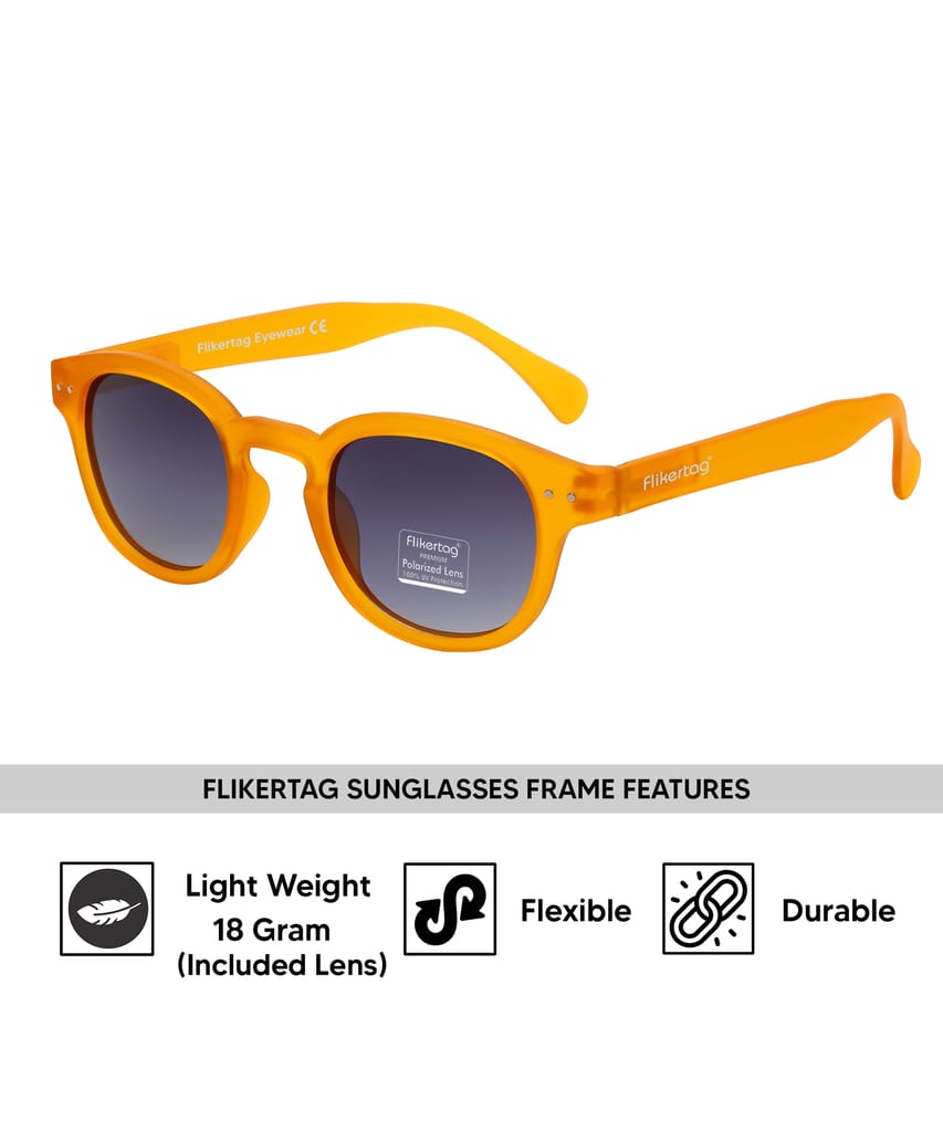 Flikertag Polarized Sunglasses With UV Protection For Men & Women | HD vision with Grey Gradient Lens [FTS 551 F4 Round Matte Orange Frame with Smoke lens, 49mm]