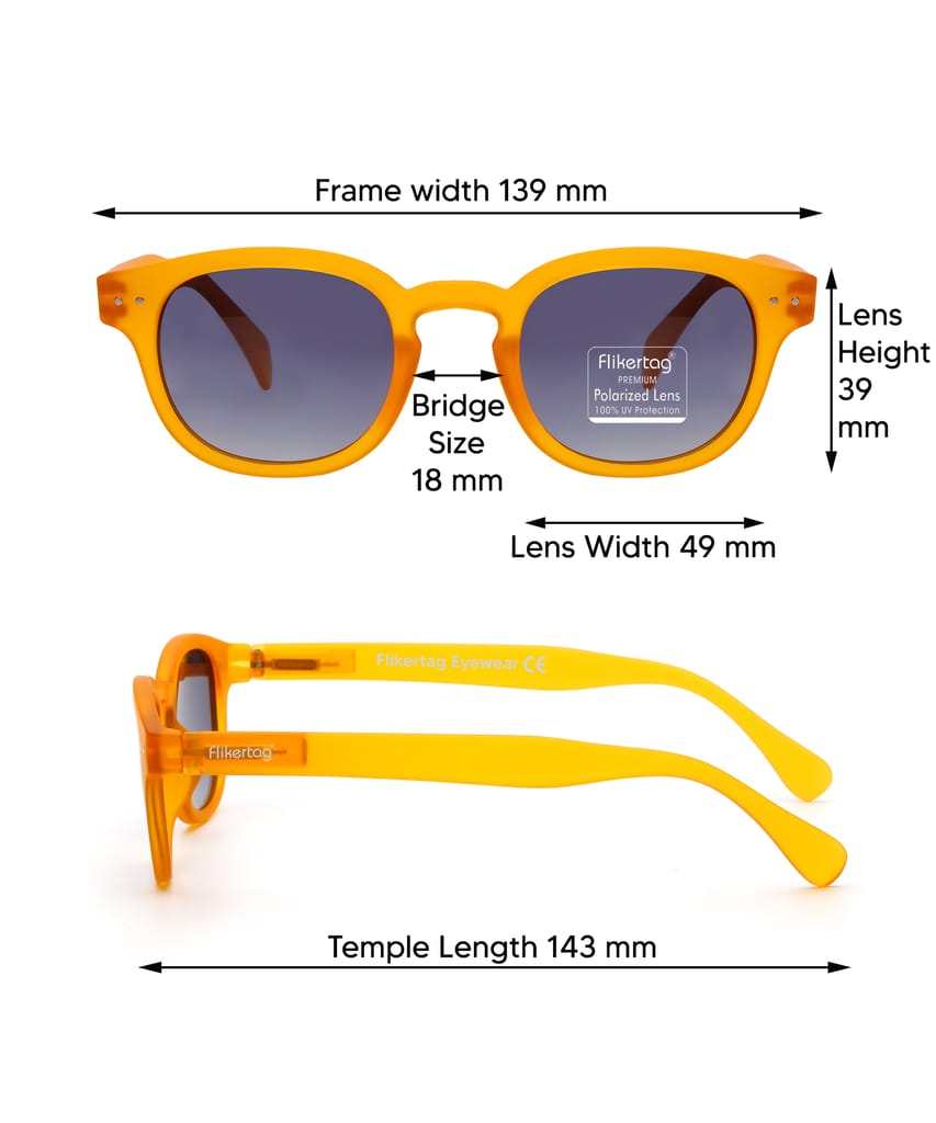 Flikertag Polarized Sunglasses With UV Protection For Men & Women | HD vision with Grey Gradient Lens [FTS 551 F4 Round Matte Orange Frame with Smoke lens, 49mm]