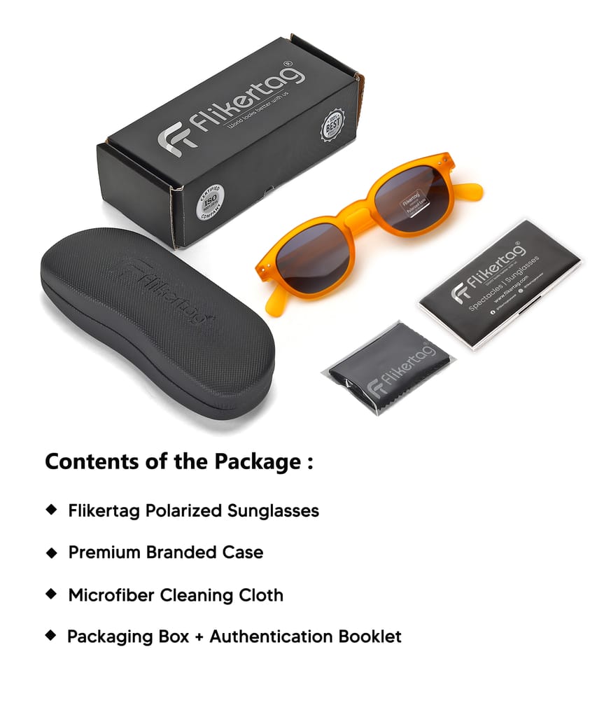 Flikertag Polarized Sunglasses With UV Protection For Men & Women | HD vision with Grey Gradient Lens [FTS 551 F4 Round Matte Orange Frame with Smoke lens, 49mm]