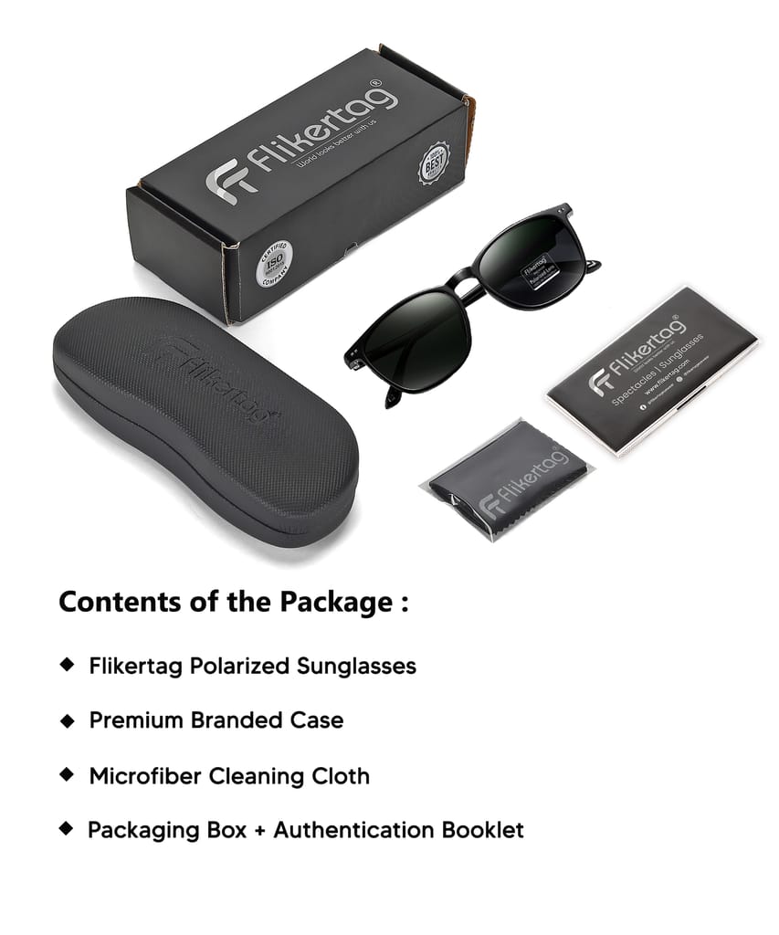 Flikertag Polarized Sunglasses With UV Protection For Men & Women | HD vision with Grey Lens [FTS 561 F1 Square | Wayfarer Matte Black Frame with Smoke lens, 54mm]