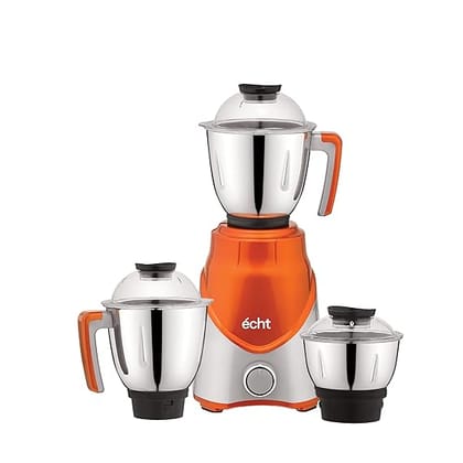 Echt ZR 7S Mixer Grinder 750 Watt, 3 Stainless Steel Jars, Wet Jar (1500 ml), Multipurpose Jar (1000 ml) and Chutney Jar (300ml); with 3 Speed Control, with 2 years warranty, Silver+ Orange