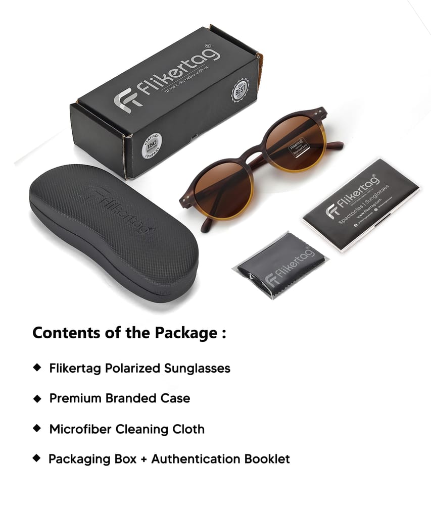 Flikertag Polarized Sunglasses With UV Protection For Men & Women | HD vision with Brown Lens [FTS 565 F4 Round Matte Multi Brown Frame with Brown lens, 50mm]