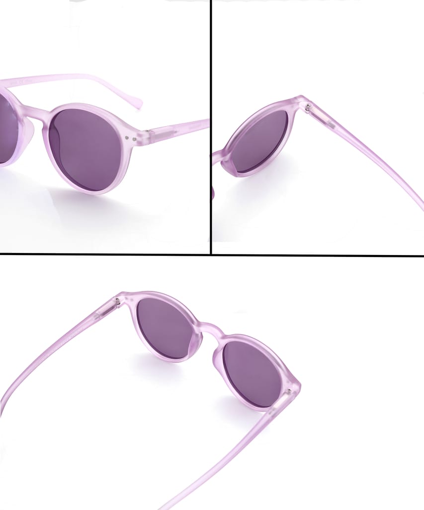 Flikertag Polarized Sunglasses With UV Protection For Men & Women | HD vision with Purple Lens [FTS 565 F5 Round Matte Transparent Purple Frame with Purple lens, 50mm]