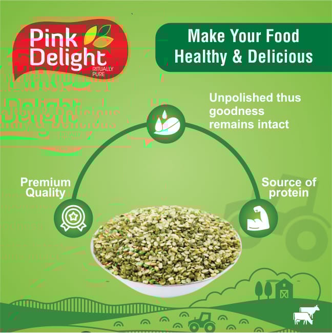 Pink Delight Moong Hari Daal | Moong Chilka Daal | 1 Kg Pack