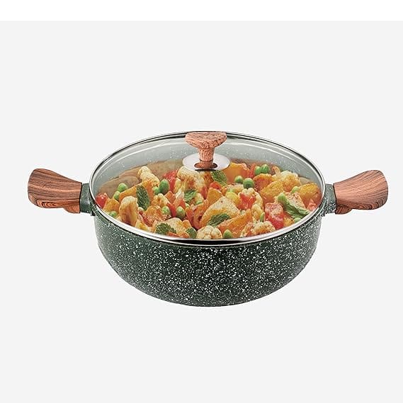 Echt Diecast Kadhai,24 cm (4 liters Capacity), Ideal for sauteing Vegetables, Cooking Meat and Gravy, and Shallow-Frying Chips, Deep Fry, Easy t o Clean, Made in India | 1 Year Warranty | Green- 8 pc