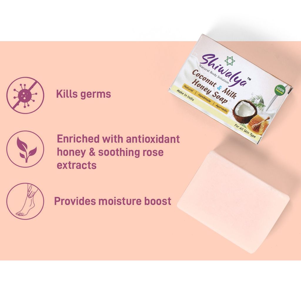 SHIWALYA Natural Coconut Honey Handmade Soap | Handmade Bathing Soap | Herbal Soap Soft & Radiant Skin | Suitable for All Skin Types Pack of 4