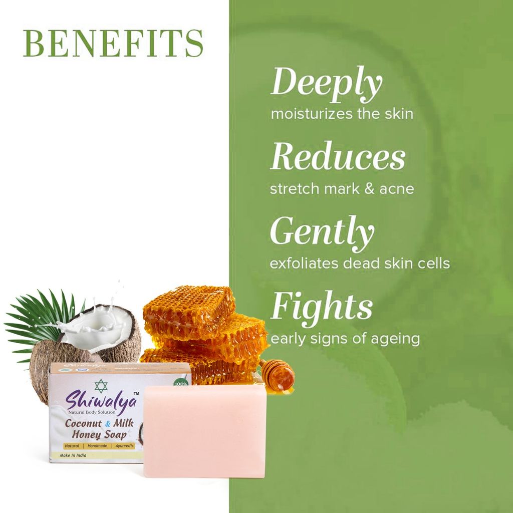 SHIWALYA Natural Coconut Honey Handmade Soap | Handmade Bathing Soap | Herbal Soap Soft & Radiant Skin | Suitable for All Skin Types Pack of 4