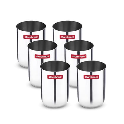 Storehaus Stainless Steel 6 pc Glass Set, Ideal for Home, Restaurants and Family Use, Kitchenware, Silver