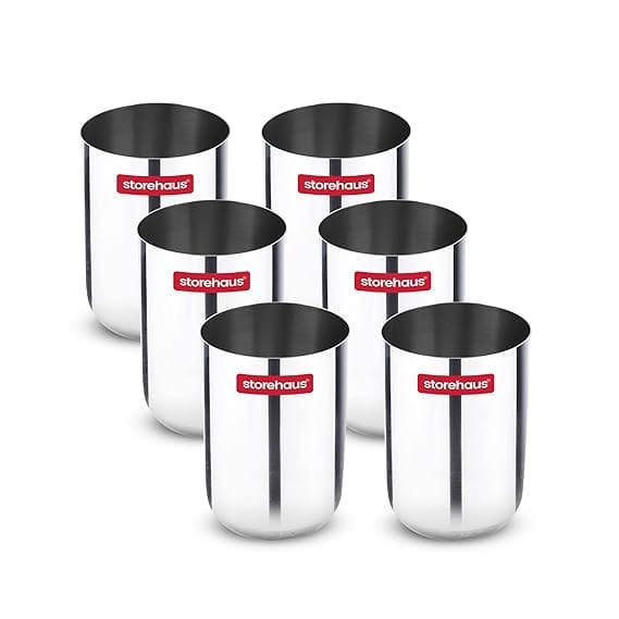 Storehaus Stainless Steel 6 pc Glass Set, Ideal for Home, Restaurants and Family Use, Kitchenware, Silver