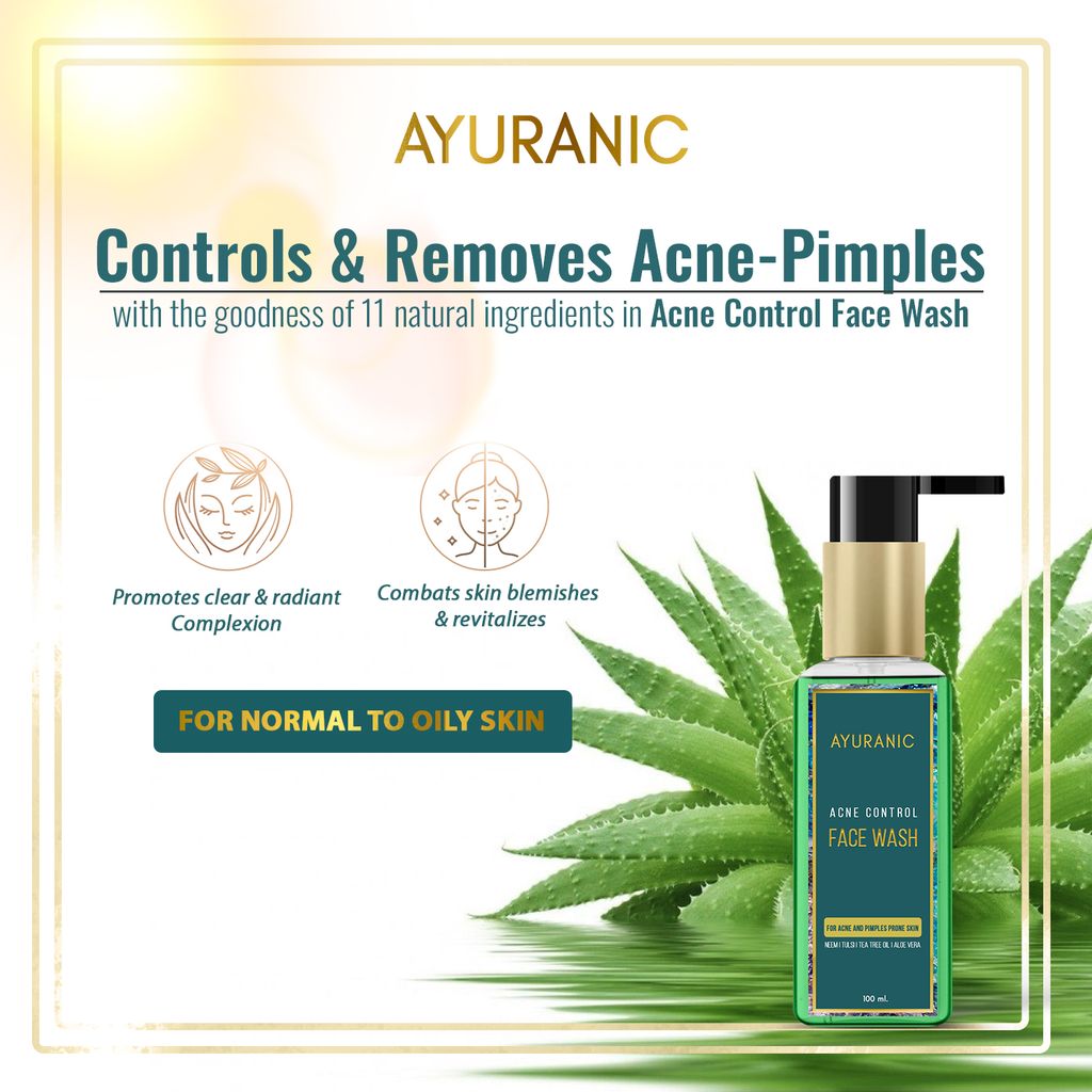 Ayuranic Acne Control Ayurvedic Face Wash for Acne & Pimples Skin | Enriched With Neem, Tulsi, Tea Tree Oil, and Aloe Vera | Approved by Ministry of Ayush | (11 Natural Herbs, 100ml)