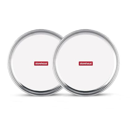 Storehaus Stainless Steel 2pc Thali Plate (12 inch) Kitchenware Set Ideal for Home, Restaurants and Family Use, Silver