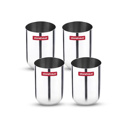 Storehaus Stainless Steel 4 pc Glass Set, Ideal for Home, Restaurants and Family Use, Kitchenware, Silver