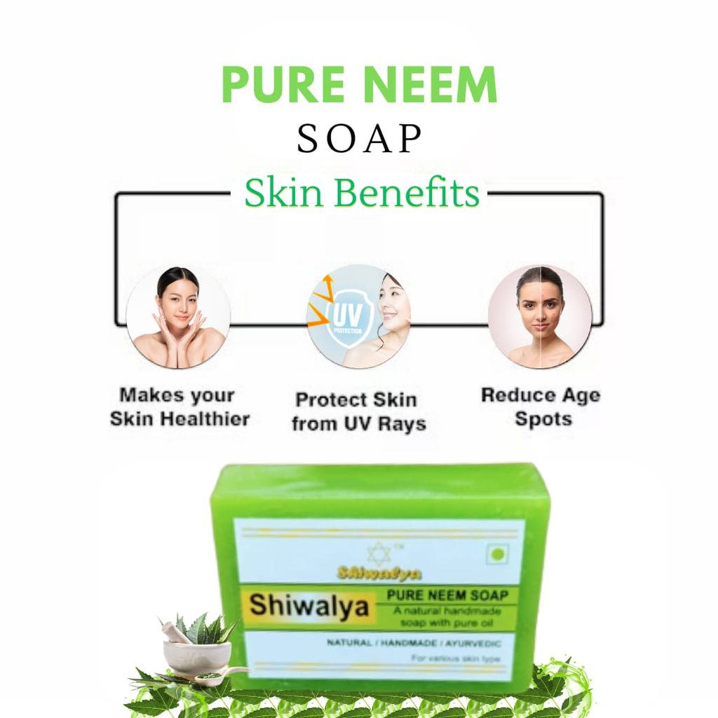 SHIWALYA Natural Neem Handmade Soap | Handmade Bathing Soap | Herbal Soap Soft & Radiant Skin | Suitable for All Skin Types (Pack of 4 )