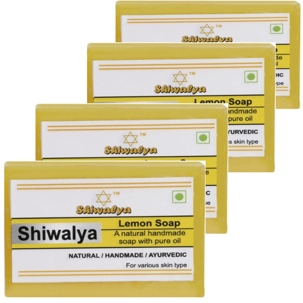 SHIWALYA Natural Lemon Soap || Handmade Bathing Soap || Herbal Soft & Radiant Skin || Suitable for All Skin Types (Pack of 4)