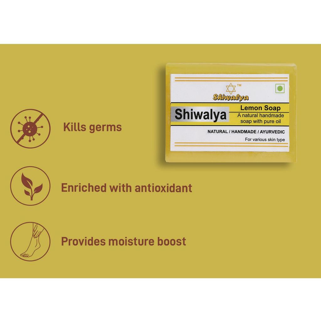 SHIWALYA Natural Lemon Soap || Handmade Bathing Soap || Herbal Soft & Radiant Skin || Suitable for All Skin Types (Pack of 4)