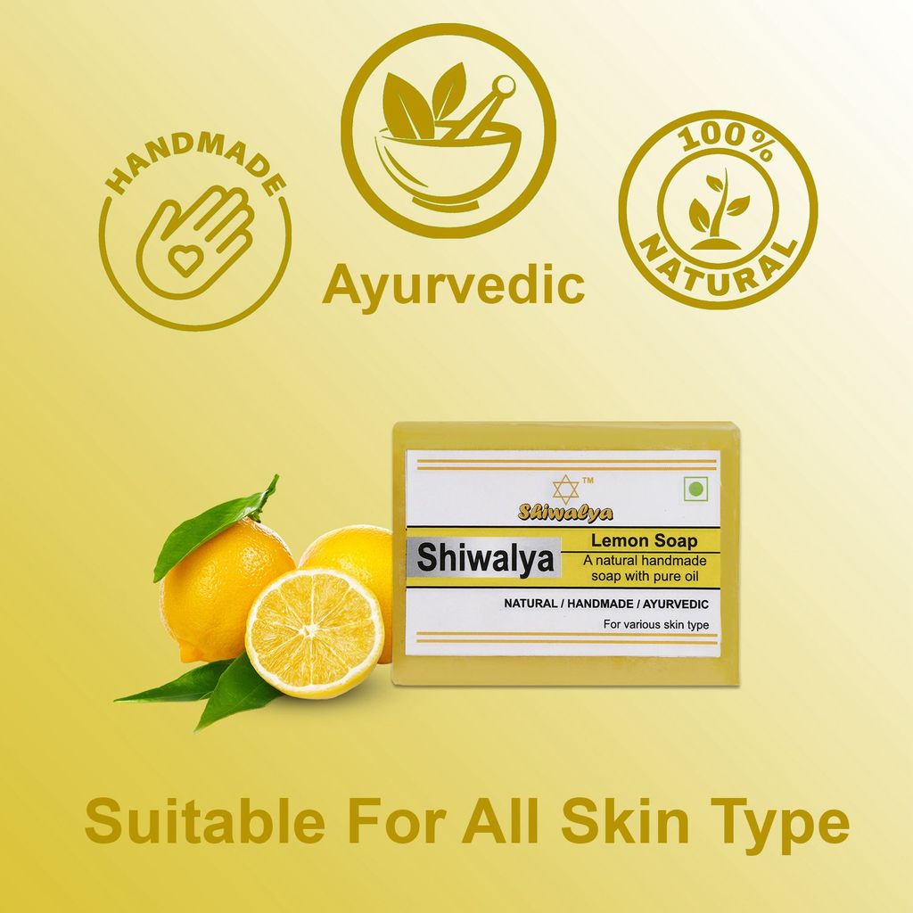 SHIWALYA Natural Lemon Soap || Handmade Bathing Soap || Herbal Soft & Radiant Skin || Suitable for All Skin Types (Pack of 4)