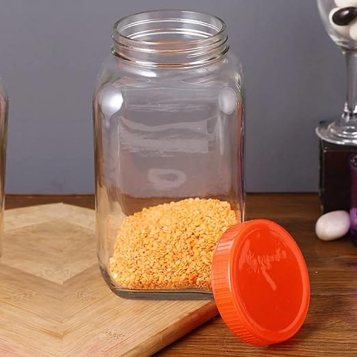 Storehaus Square Glass Jar- with capacity of 2700 ml -1 Pc,Kitchen Storage, Storage Jar, Kitchen Organizer, Air Tight, Modular, Food Grade, Multipurpose Jar