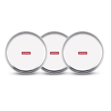 Storehaus Stainless Steel 3pc Thali Plate(12 inch) Kitchenware Set Ideal for Home, Restaurants and Family Use, Silver