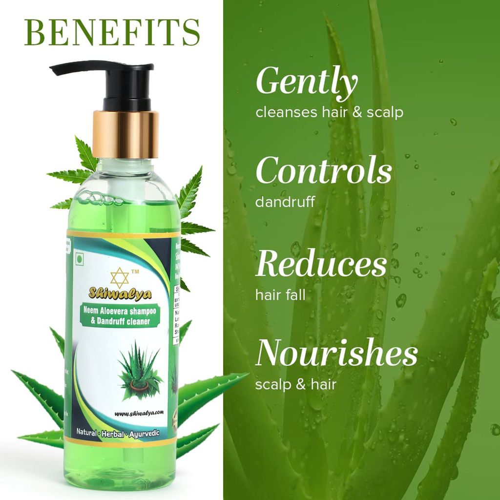 SHIWALYA Natural Herbal Neem and Aloe Vera Shampoo Gets hair rid of Dandruff| Cools the scalp Pack of 2,
