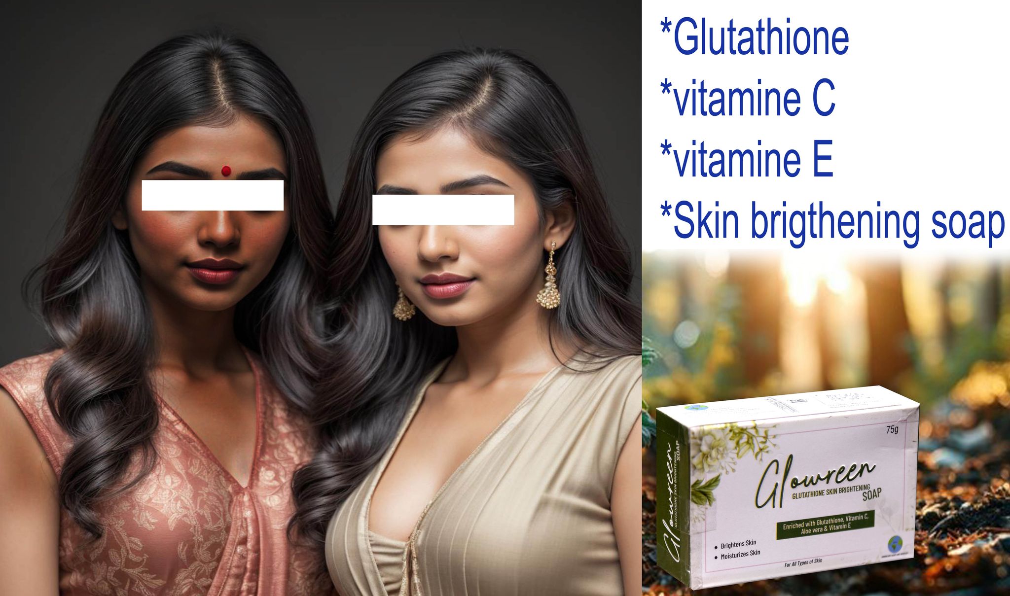 Glowreen Glutathione Skin Whitening, Brightening, Vitamin C, Aloe Vera Soap