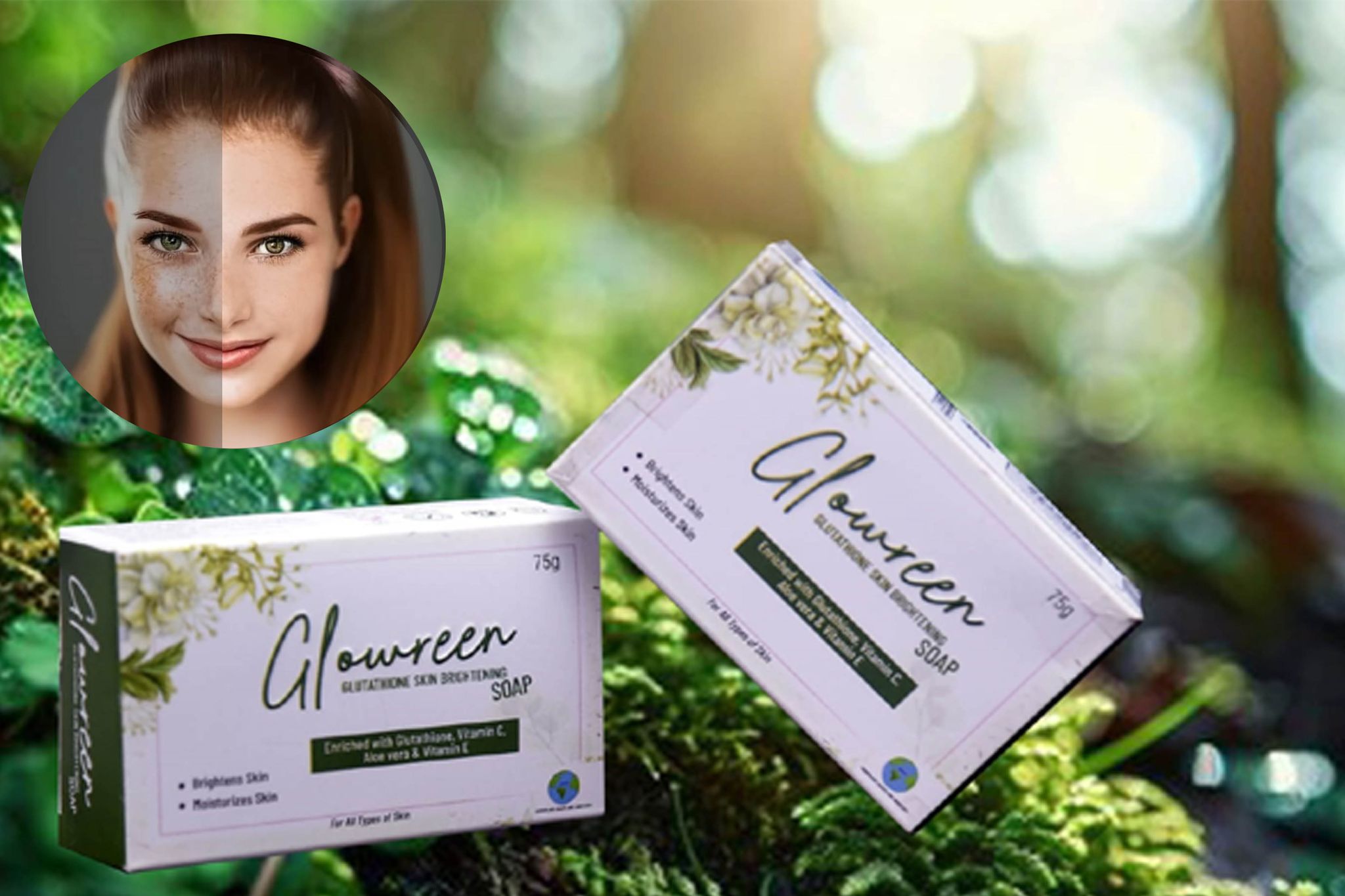 Glowreen Glutathione Skin Whitening, Brightening, Vitamin C, Aloe Vera Soap