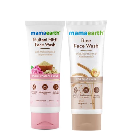 Mamaearth Rice Face Wash With Rice Water & Niacinamide For Glass Skin (100 ml) + Mamaearth Multani Mitti Face Wash (100ml) Pack of 2 Mamaearth Rice Face Wash With Rice Water & Niacinamide For Glass Skin (100 ml) + Mamaearth Multani Mitti Face Wash (100ml) Pack of 2