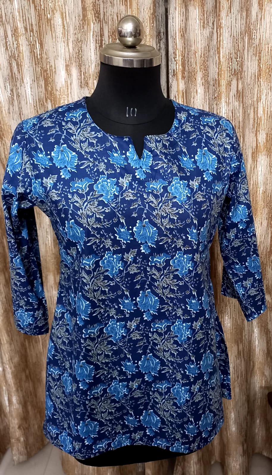 Blue Floral Print Cotton Tunic