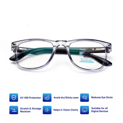 Flikertag Blue Cut Computer Glasses for Eye Protection | Zero Power Blue Light Filter Glasses With UV Protection | Anti Glare Specs for Men & Women [FTF115 F3 Wayfarer Glossy Grey Frame, 50mm]