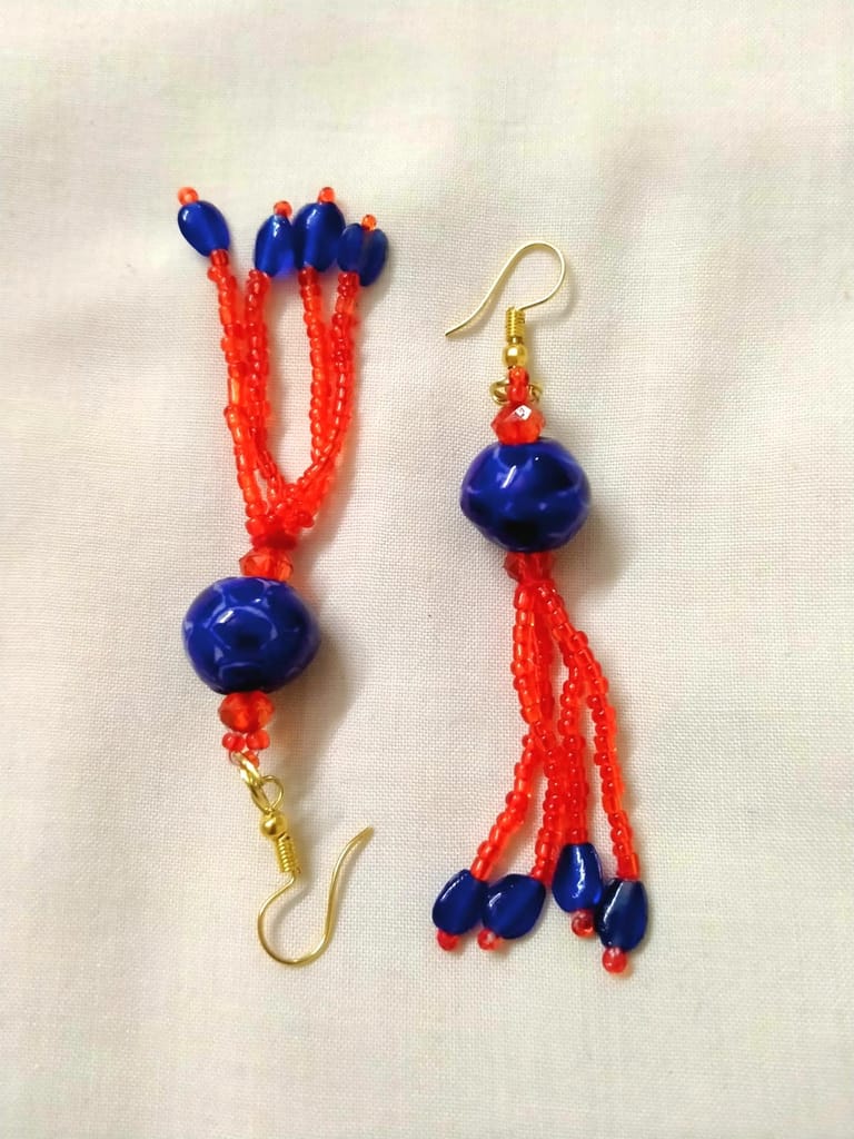 Blue Pottery Tassel Earrings-(ER-01)