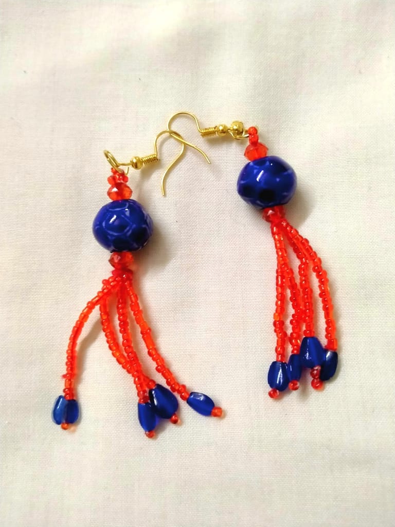 Blue Pottery Tassel Earrings-(ER-01)