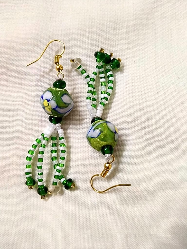 Blue Pottery Tassel Earrings-(ER-04)