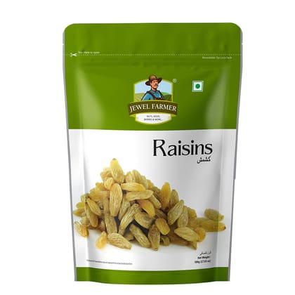 JEWEL FARMER Raisins, Cholesterol Free Fibre Rich Seedless & Sundried Long Kishmish Pack with Resealable Zip Lock (500 g)