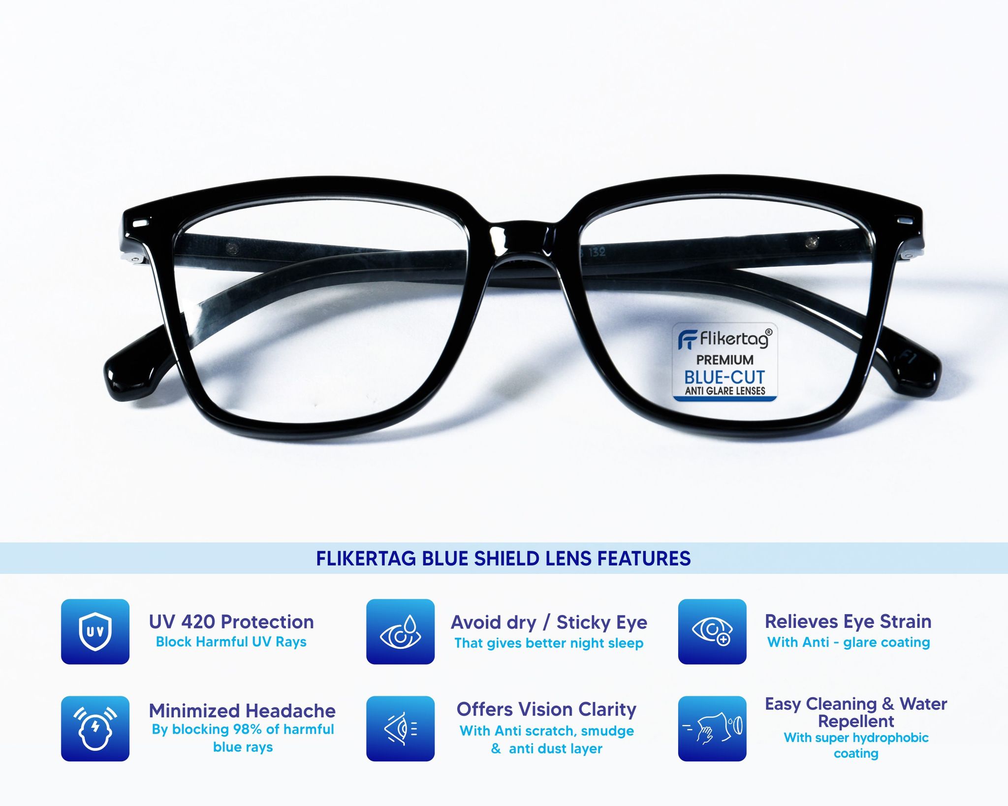 Flikertag Blue Cut Computer Glasses for Eye Protection Zero
