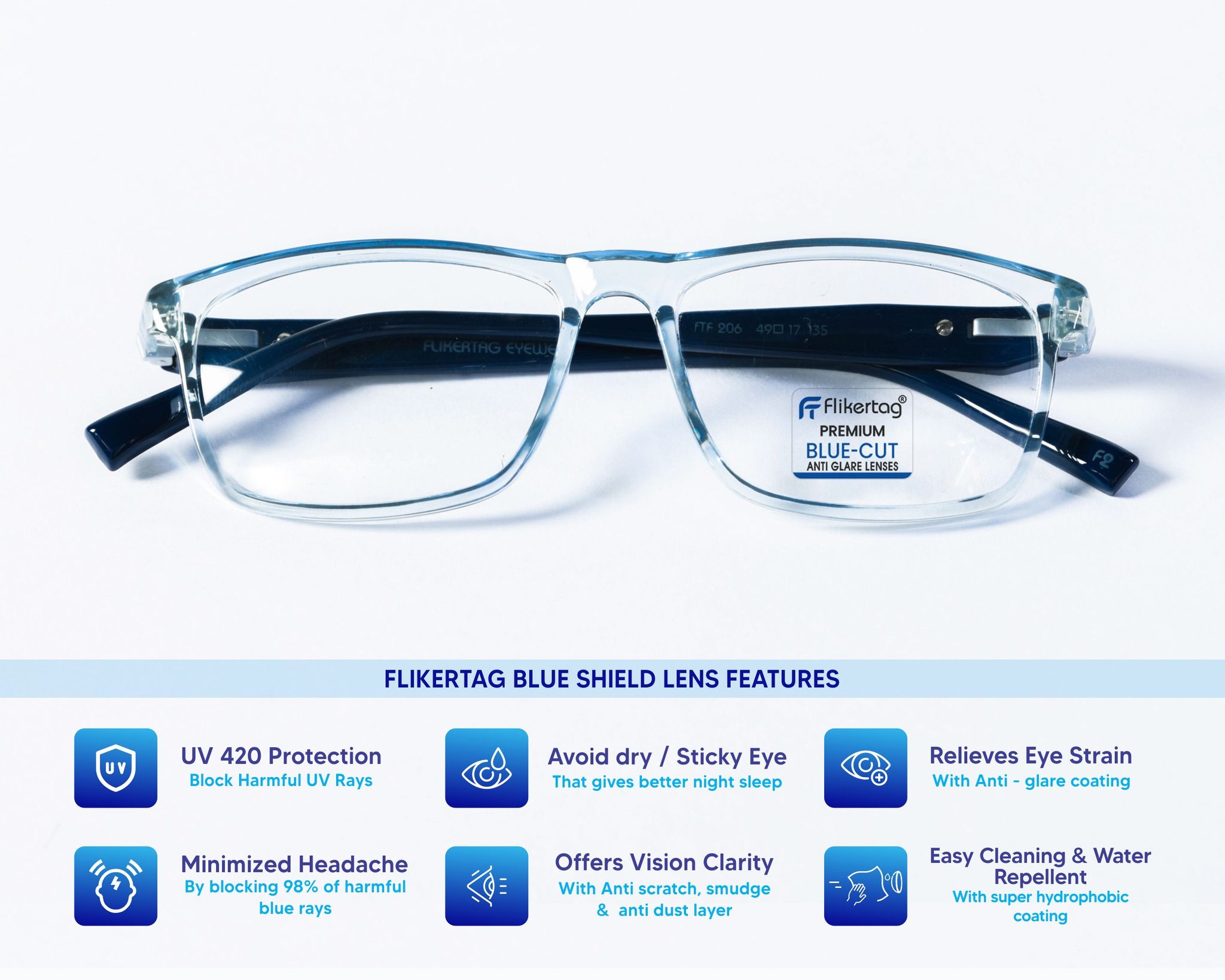 Computer Glasses Anti Reflective Coating Blue Light Flikertag Blue
