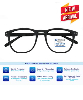 Flikertag Blue Cut Computer Glasses for Eye Protection | Zero Power Blue Light Filter Glasses With UV Protection | Anti Glare Specs for Men & Women [FTF566 F1 Wayfarer Matte Black Frame, 51mm]