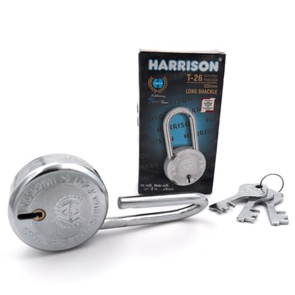 Harrison Padlocks/Round Padlock 50mm 6 Lever with 3 Keys T-26LS-0275 Pack of 2/ Mild Steel Material/Bright Chrome Polished Finish/Door Lock, Shutter Lock, Godown Lock, gate Lock