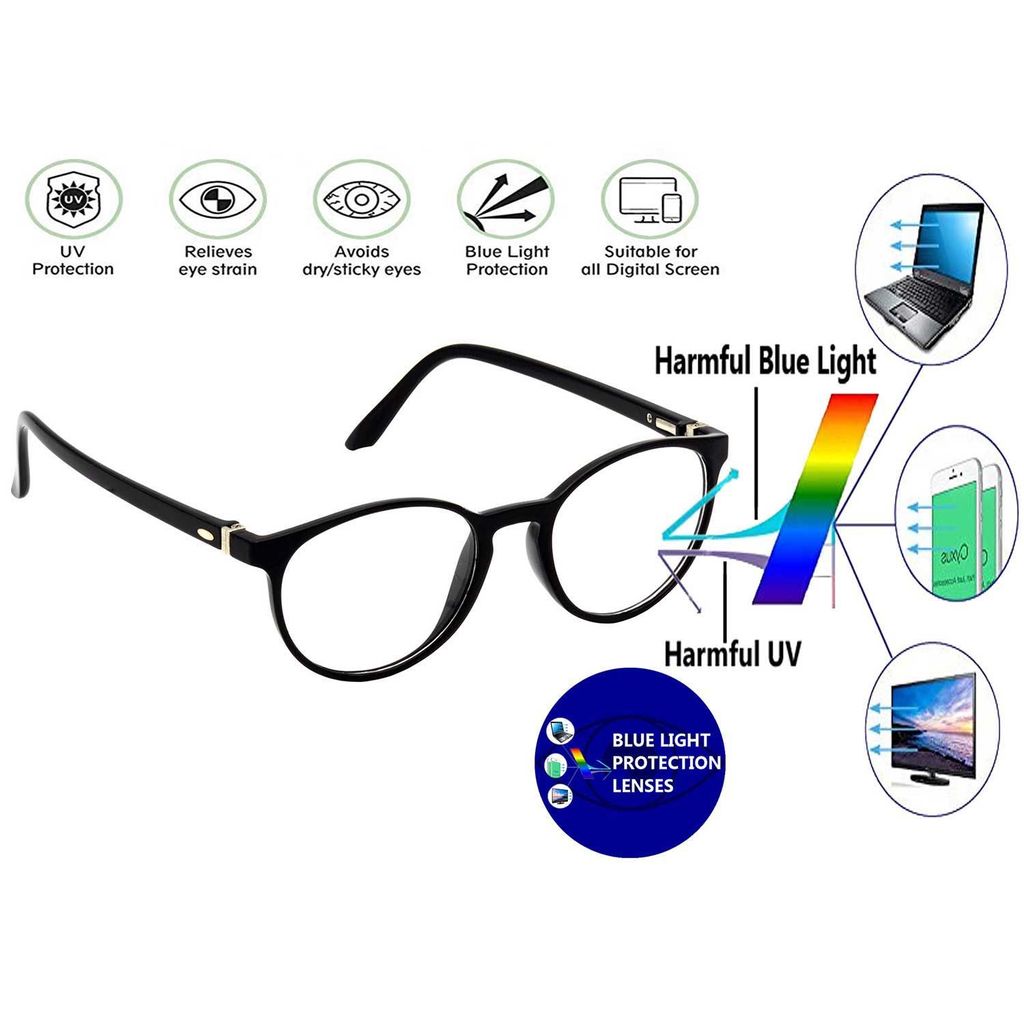 Hrinkar Oval Computer Glasses with Anti-Glare and Blue Ray Cut Lenses for Office, Gaming, Online Classes and Mobile/Computer Eye Protection Black Frame for Men & Women - HBCT-FRM-BK-14