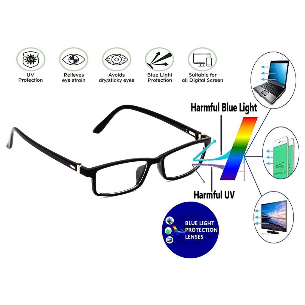Hrinkar Zero Power Computer Glasses for Eye Protection with Blue Light Filter Blue Cut Lenses Glasses for Men & Women | Blue Light Blocking Glasses with Anti-Glare Coating | Black Frame | HBCT-BK-12