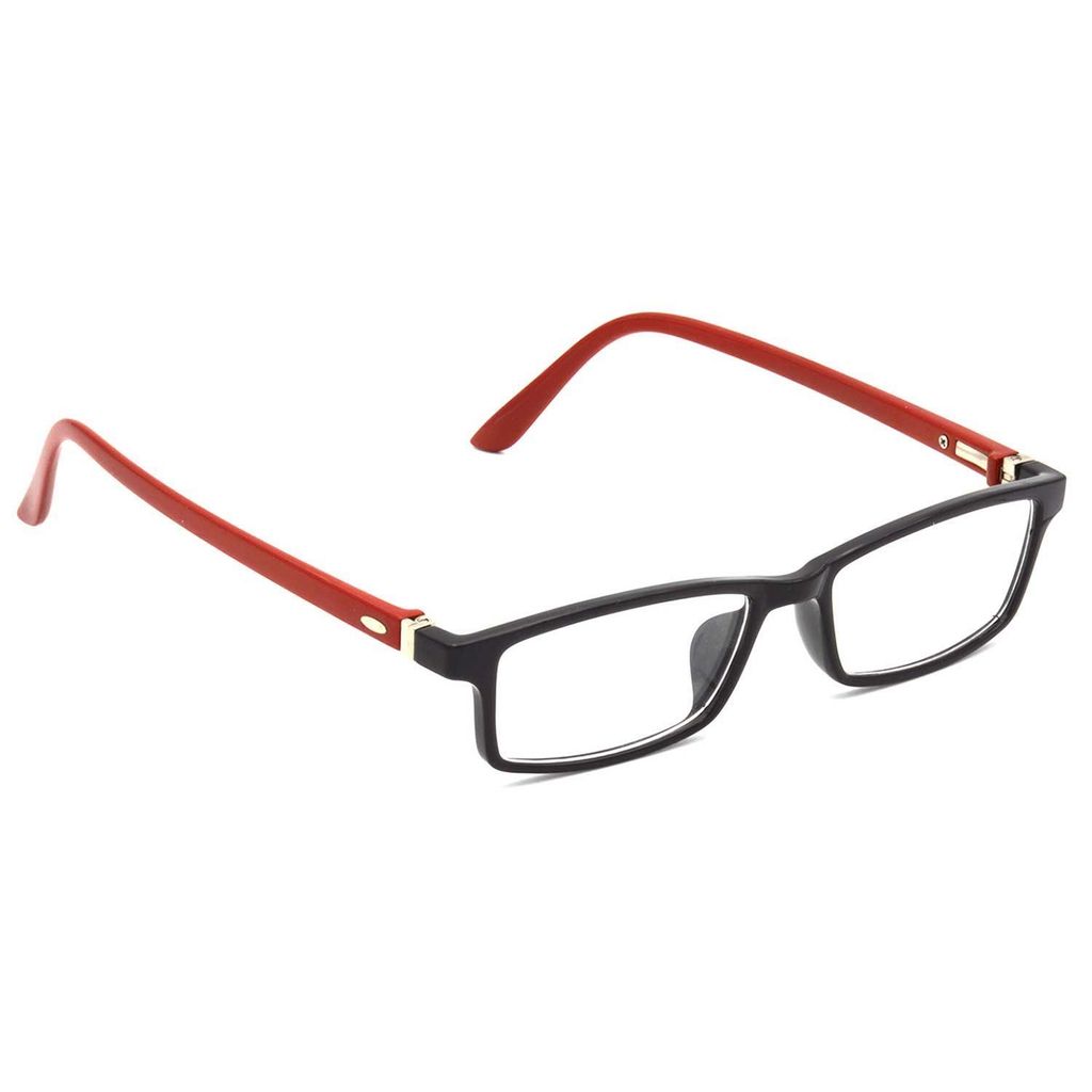 Hrinkar Rectangle Computer Glasses with Anti-Glare and Blue Ray Cut Lenses for Office, Gaming, Online Classes and Mobile/Computer Eye Protection Red and Black Frame for Men & Women
