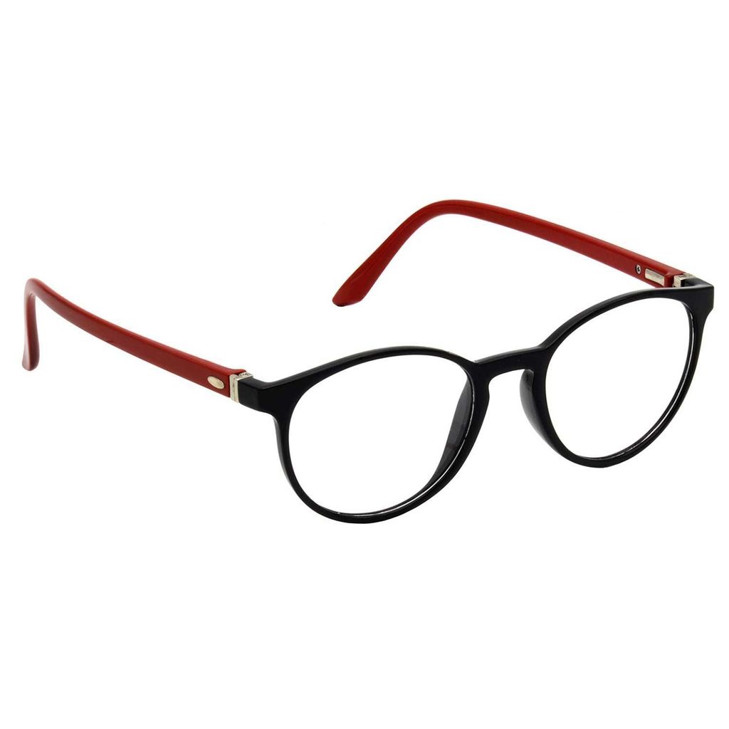 Hrinkar Oval Computer Glasses with Anti-Glare and Blue Ray Cut Lenses for Office, Gaming, Online Classes and Mobile/Computer Eye Protection Red and Black Frame for Men & Women