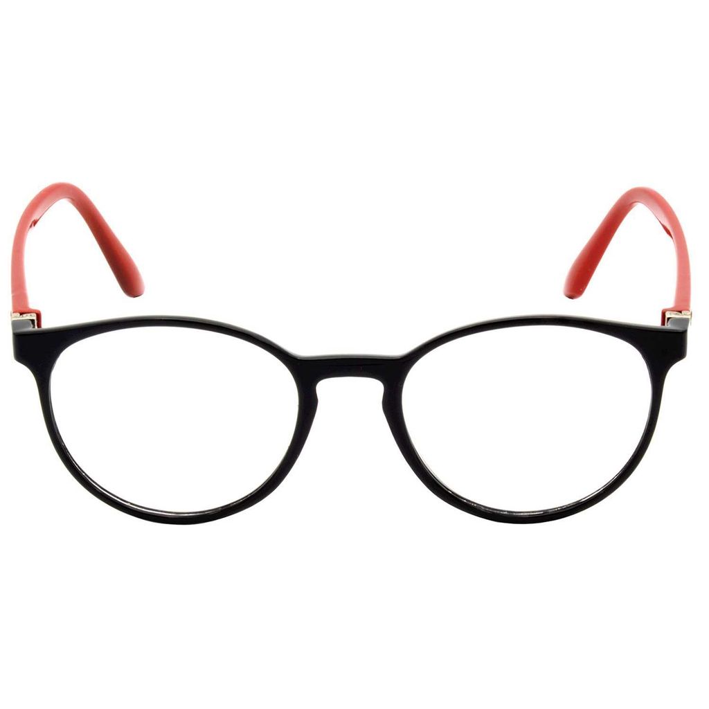 Hrinkar Oval Computer Glasses with Anti-Glare and Blue Ray Cut Lenses for Office, Gaming, Online Classes and Mobile/Computer Eye Protection Red and Black Frame for Men & Women