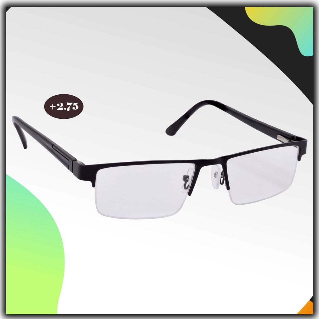 Hrinkar Rectangle Half Rim Portable Reading Glasses For Men And Women (+1.00 To +3.00, Near Vision) - HRD06