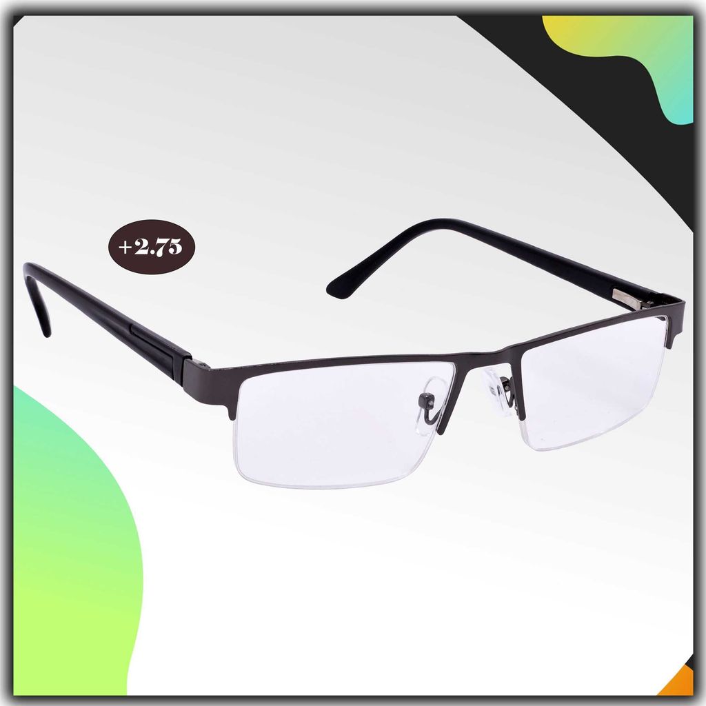 Hrinkar Rectangle Half Rim Portable Reading Glasses For Men And Women (+1.00 To +3.00, Near Vision) - HRD06