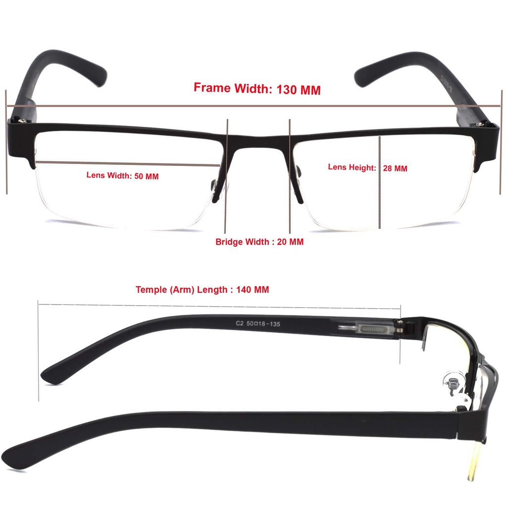 Hrinkar Rectangle Half Rim Portable Reading Glasses For Men And Women (+1.00 To +3.00, Near Vision) - HRD06